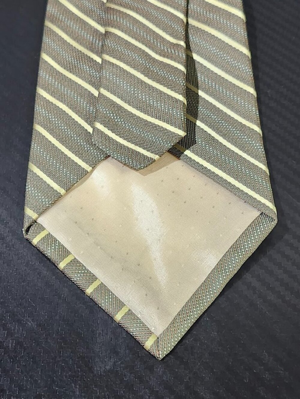 Pavone Light Brown Diagonal Striped 100% Silk Tie Made In Italy - Picture 4 of 5